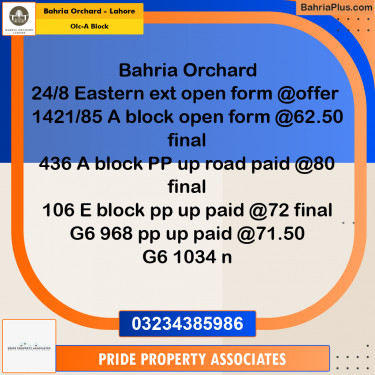 5 Marla Residential Plot for Sale in OLC-A Block -  Bahria Orchard, Lahore - (BP-251290)