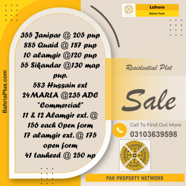 Residential Plot for Sale in Bahria Town, Lahore - (BP-251314)