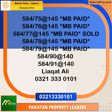 10 Marla Residential Plot for Sale in Overseas B Ext -  Bahria Town, Lahore - (BP-251334)