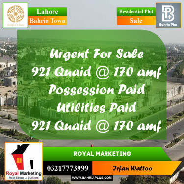 Residential Plot for Sale in Bahria Town, Lahore - (BP-251345)