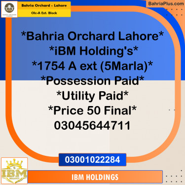 5 Marla Residential Plot for Sale in OLC-A Ext. Block -  Bahria Orchard, Lahore - (BP-251406)