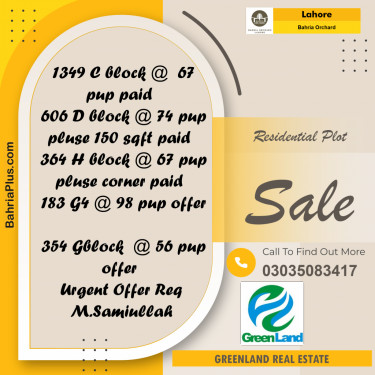 Residential Plot for Sale in Bahria Orchard, Lahore - (BP-251439)