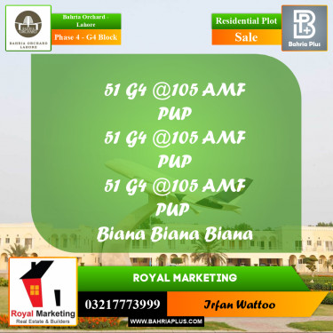 10 Marla Residential Plot for Sale in Phase 4 - G4 Block -  Bahria Orchard, Lahore - (BP-251447)