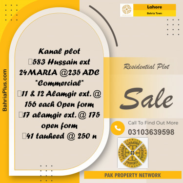Residential Plot for Sale in Bahria Town, Lahore - (BP-251510)