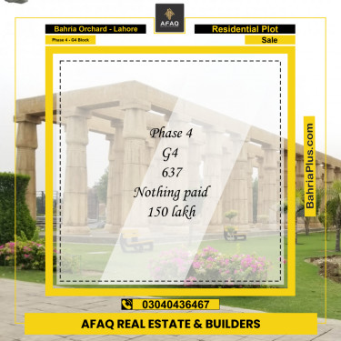 20 Marla Residential Plot for Sale in Phase 4 - G4 Block -  Bahria Orchard, Lahore - (BP-251518)