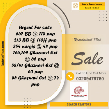 5 Marla Residential Plot for Sale in Sector D - BB Block -  Bahria Town, Lahore - (BP-251556)