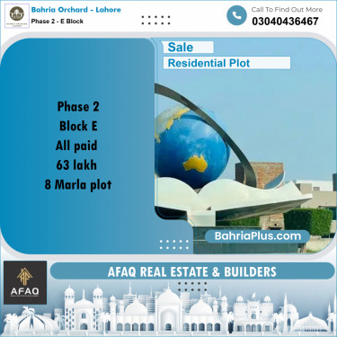 8 Marla Residential Plot for Sale in Phase 2 - E Block -  Bahria Orchard, Lahore - (BP-251558)
