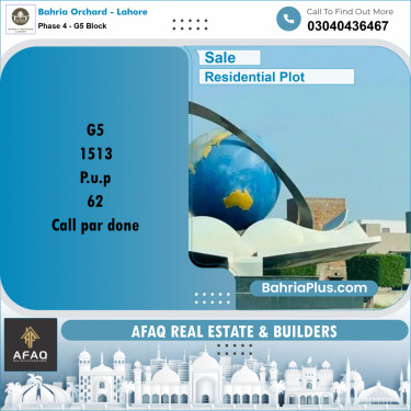10 Marla Residential Plot for Sale in Phase 4 - G5 Block -  Bahria Orchard, Lahore - (BP-251567)
