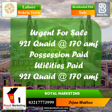 Residential Plot for Sale in Bahria Town, Lahore - (BP-251569)