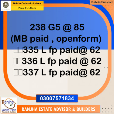 5 Marla Residential Plot for Sale in Phase 2 - L Block -  Bahria Orchard, Lahore - (BP-251598)