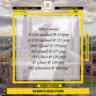 10 Marla Residential Plot for Sale in Sector F - Ghazi Block -  Bahria Town, Lahore - (BP-251635)