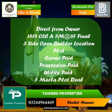5 Marla Residential Plot for Sale in OLC-A Block -  Bahria Orchard, Lahore - (BP-251637)
