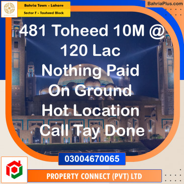 10 Marla Residential Plot for Sale in Sector F - Tauheed Block -  Bahria Town, Lahore - (BP-251685)