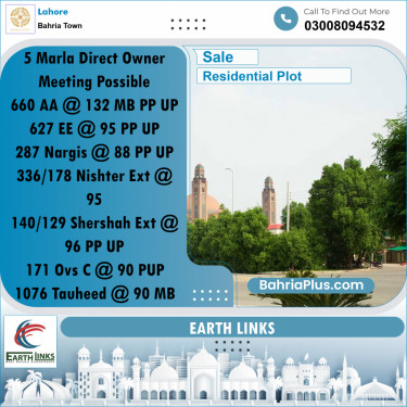5 Marla Residential Plot for Sale in Bahria Town, Lahore - (BP-251710)