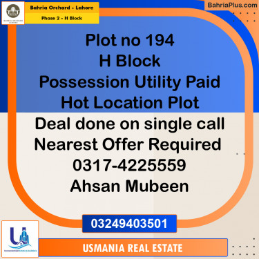 8 Marla Residential Plot for Sale in Phase 2 - H Block -  Bahria Orchard, Lahore - (BP-251768)