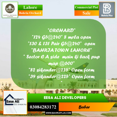 Commercial Plot for Sale in Bahria Orchard, Lahore - (BP-251773)