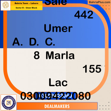 8 Marla Residential Plot for Sale in Sector B - Umer Block -  Bahria Town, Lahore - (BP-251831)