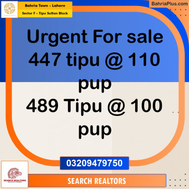 10 Marla Residential Plot for Sale in Sector F - Tipu Sultan Block -  Bahria Town, Lahore - (BP-251832)
