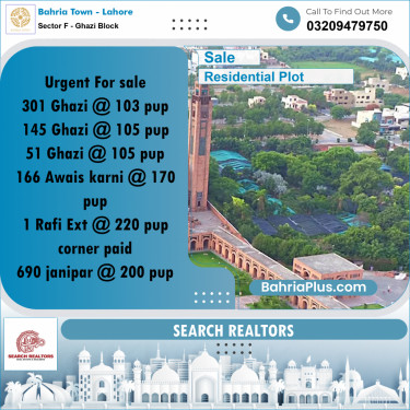 10 Marla Residential Plot for Sale in Sector F - Ghazi Block -  Bahria Town, Lahore - (BP-251853)