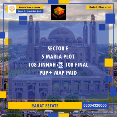 5 Marla Residential Plot for Sale in Sector E - Jinnah Ext. Block -  Bahria Town, Lahore - (BP-251858)