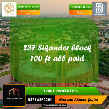 10 Marla Residential Plot for Sale in Sector F - Sikander Block -  Bahria Town, Lahore - (BP-251869)