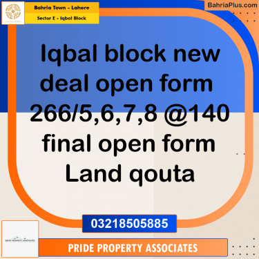 Residential Plot for Sale in Sector E - Iqbal Block -  Bahria Town, Lahore - (BP-251873)