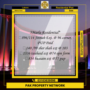 Residential Plot for Sale in Bahria Town, Lahore - (BP-251925)
