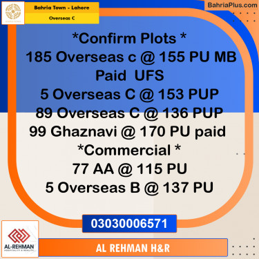 10 Marla Residential Plot for Sale in Overseas C -  Bahria Town, Lahore - (BP-251966)