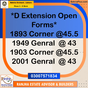 5 Marla Residential Plot for Sale in Phase 2 - D Block -  Bahria Orchard, Lahore - (BP-251974)