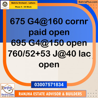 1 Kanal Residential Plot for Sale in Phase 4 - G4 Block -  Bahria Orchard, Lahore - (BP-251976)