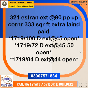 8 Marla Residential Plot for Sale in Phase 1 - Eastern District Ext. I -  Bahria Orchard, Lahore - (BP-251977)