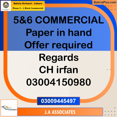 5 Marla Commercial Plot for Sale in Phase 2 - L Block Commercial -  Bahria Orchard, Lahore - (BP-252026)