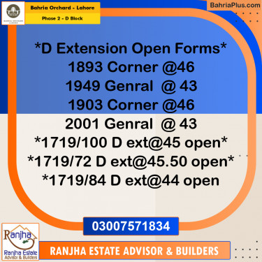 5 Marla Residential Plot for Sale in Phase 2 - D Block -  Bahria Orchard, Lahore - (BP-252080)