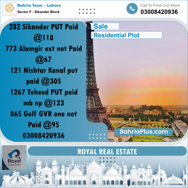 10.66 Marla Residential Plot for Sale in Sector F - Sikander Block -  Bahria Town, Lahore - (BP-252087)