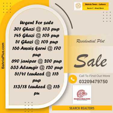 10 Marla Residential Plot for Sale in Sector F - Ghazi Block -  Bahria Town, Lahore - (BP-252116)