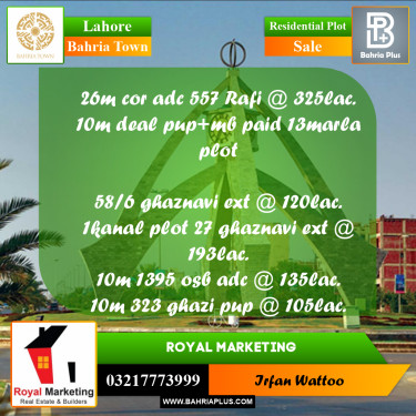 Residential Plot for Sale in Bahria Town, Lahore - (BP-252119)