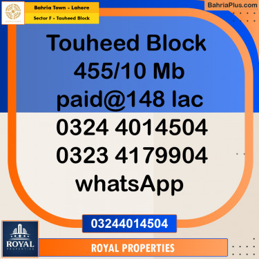 Residential Plot for Sale in Sector F - Tauheed Block -  Bahria Town, Lahore - (BP-252152)