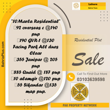 Residential Plot for Sale in Bahria Town, Lahore - (BP-252175)