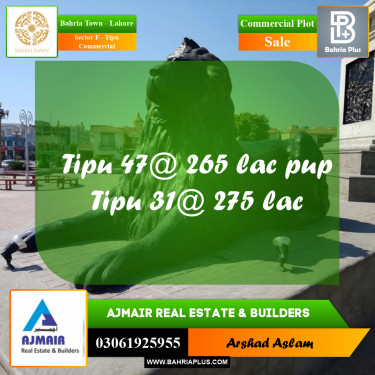 Commercial Plot for Sale in Sector F - Tipu Commercial -  Bahria Town, Lahore - (BP-252208)