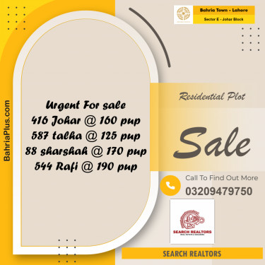 10 Marla Residential Plot for Sale in Sector E - Johar Block -  Bahria Town, Lahore - (BP-252237)