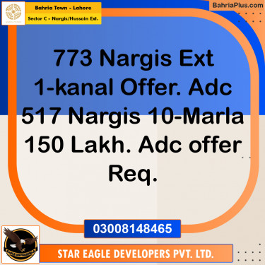 1 Kanal Residential Plot for Sale in Sector C - Nargis/Hussain Ext. -  Bahria Town, Lahore - (BP-252241)