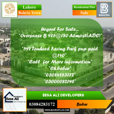 Residential Plot for Sale in Bahria Town, Lahore - (BP-252251)