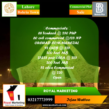Commercial Plot for Sale in Bahria Town, Lahore - (BP-252260)