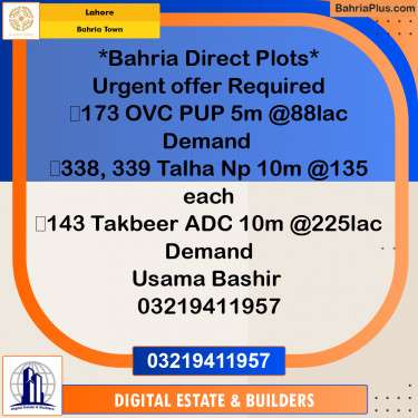 Residential Plot for Sale in Bahria Town, Lahore - (BP-252319)