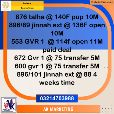 Residential Plot for Sale in Bahria Town, Lahore - (BP-252330)