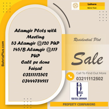Residential Plot for Sale in Bahria Town, Lahore - (BP-252357)
