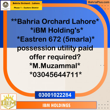 10 Marla Residential Plot for Sale in Phase 1 - Eastern District -  Bahria Orchard, Lahore - (BP-252426)