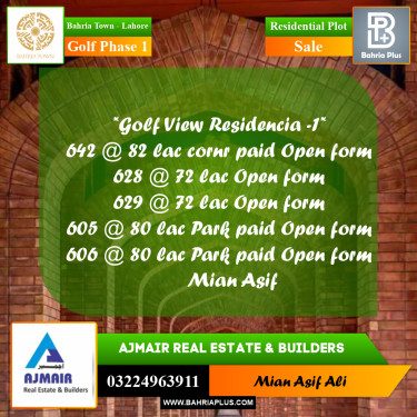 Residential Plot for Sale in Golf Phase 1 -  Bahria Town, Lahore - (BP-252473)