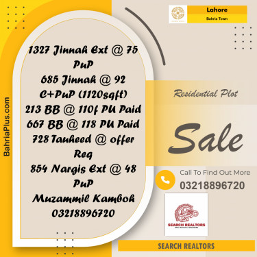 Residential Plot for Sale in Bahria Town, Lahore - (BP-252490)