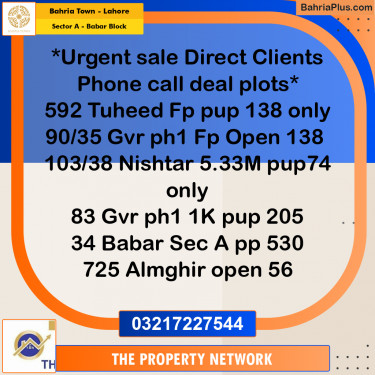 10 Marla Residential Plot for Sale in Sector A - Babar Block -  Bahria Town, Lahore - (BP-252497)